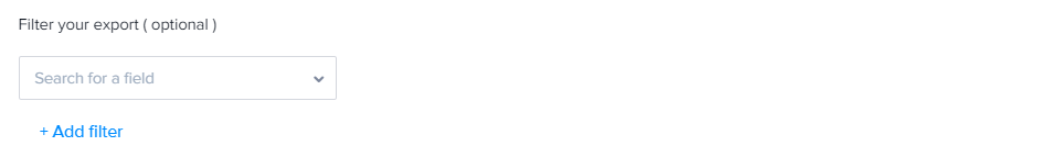 The Add filter dropdown menu with no field selected.