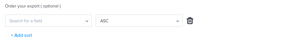 The Add sort options with no field selected.