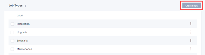 The location of the create new job type button.