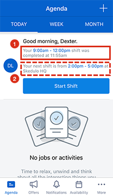 Multiple shifts being displayed on the agenda.